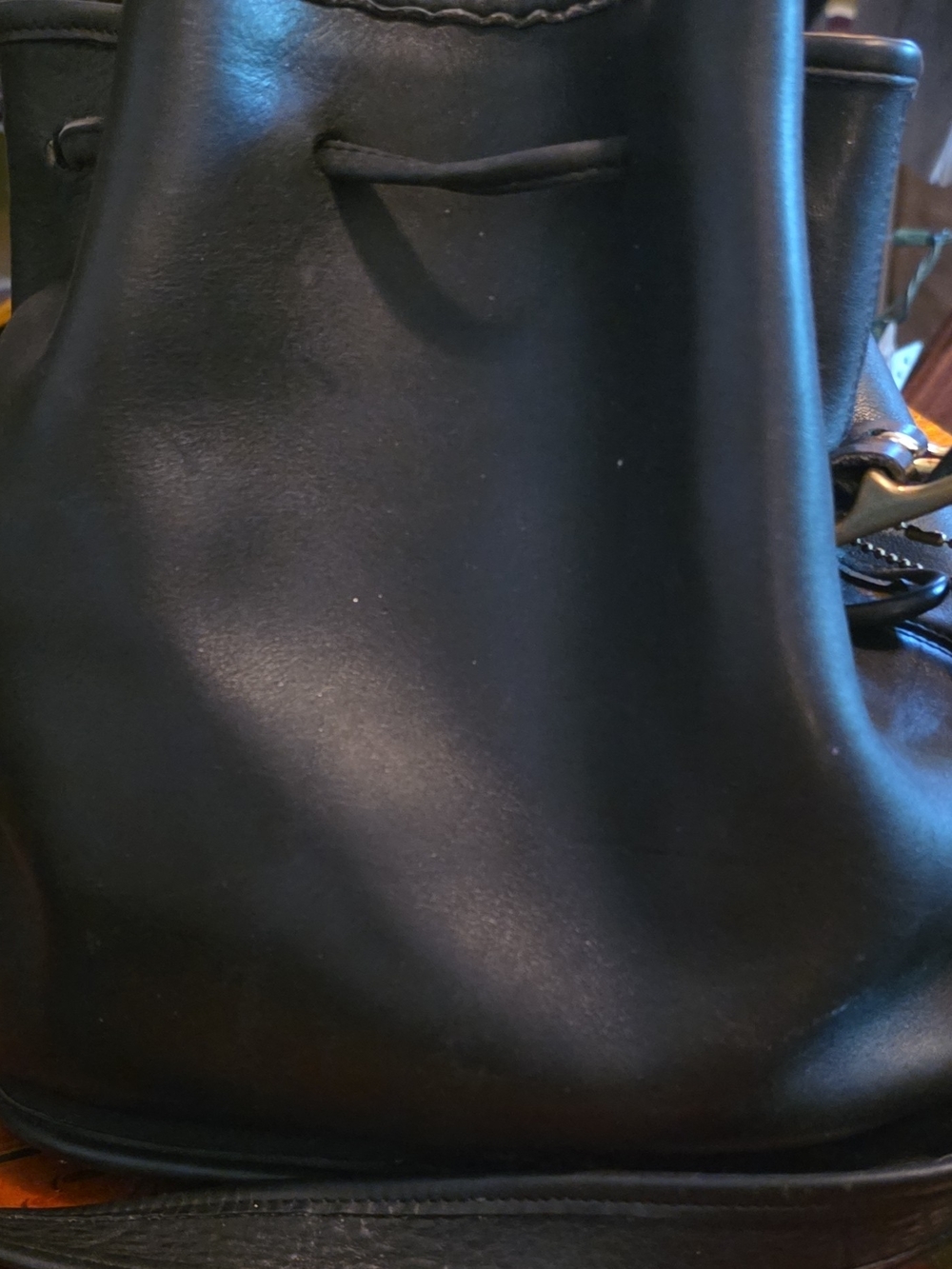Coach Black Leather Bucket Satchel with Drawstring